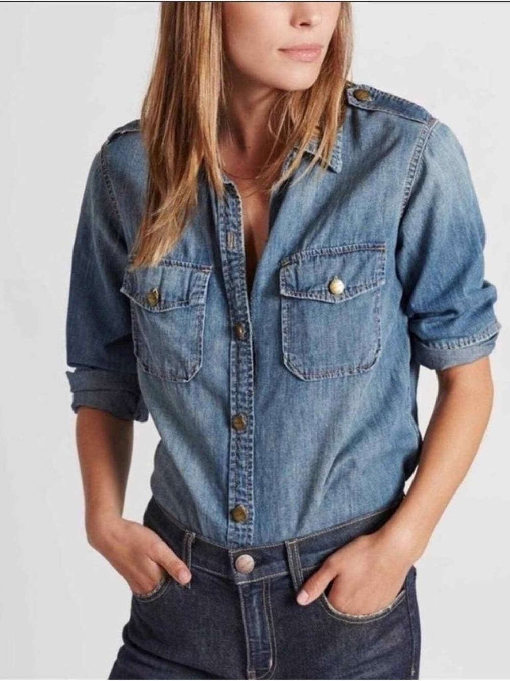Current/Elliott Light Blue Denim Button-Down Shirt